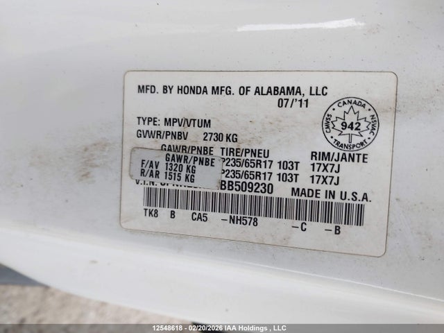 Aukcja sprzedaży 2011 Honda Odyssey Lx, vin: 5FNRL5H2XBB509230, numer aukcji: 12548618