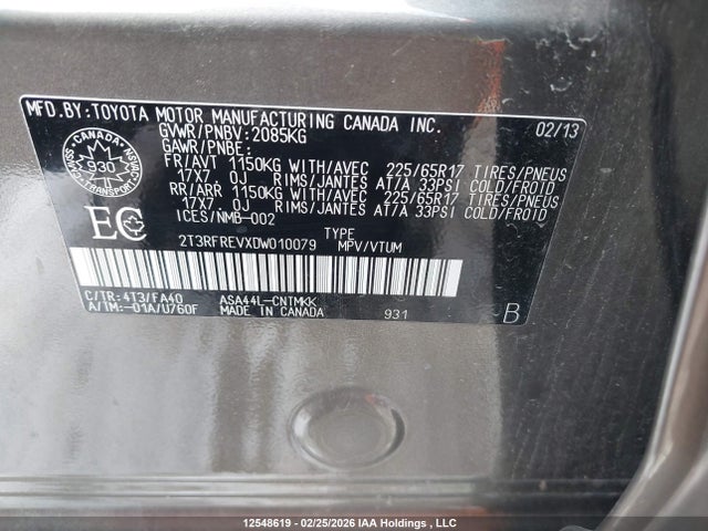 12548619 :رقم المزاد ، 2T3RFREVXDW010079 vin ، 2013 Toyota Rav4 Xle مزاد بيع
