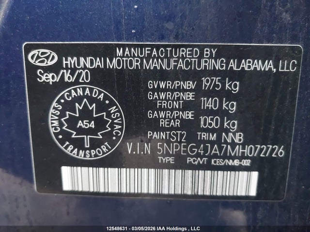 Продаж на аукціоні авто 2021 Hyundai Sonata Se, vin: 5NPEG4JA7MH072726, номер лоту: 12548631