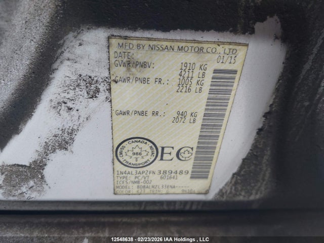 1N4AL3AP2FN389489 Nissan Altima 2.5/s/sv/sl