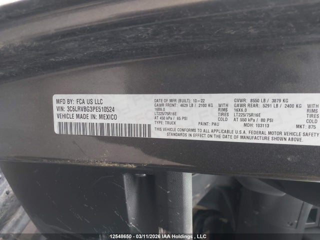 12548650 :رقم المزاد ، 3C6LRVBG3PE510524 vin ، 2023 Ram Promaster 1500 High Roof 136 Wb مزاد بيع