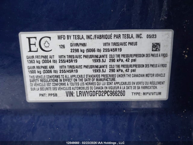 LRWYGDFD2PC966260 Tesla Model Y Rwd