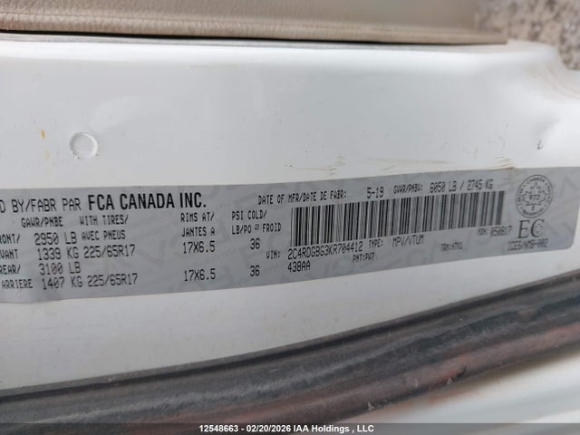 Aukcja sprzedaży 2019 Dodge Grand Caravan Se, vin: 2C4RDGBG3KR704412, numer aukcji: 12548663