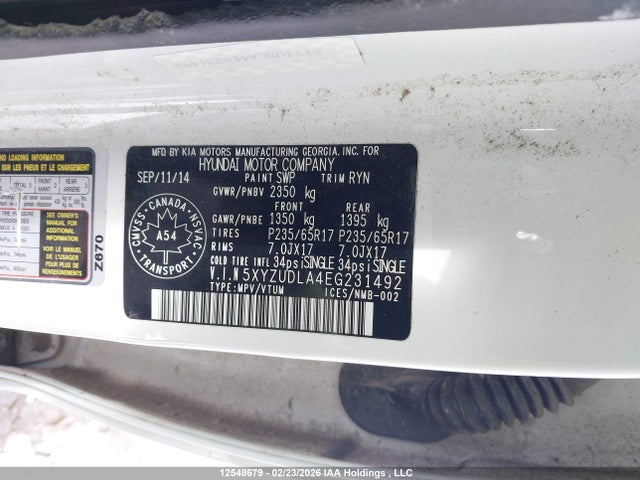 5XYZUDLA4EG231492 Hyundai SANTA FE SPORT