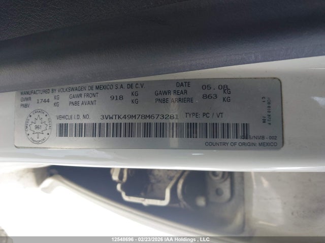 Продажа на аукционе авто 2008 Volkswagen City Jetta, vin: 3VWTK49M78M673281, номер лота: 12548696