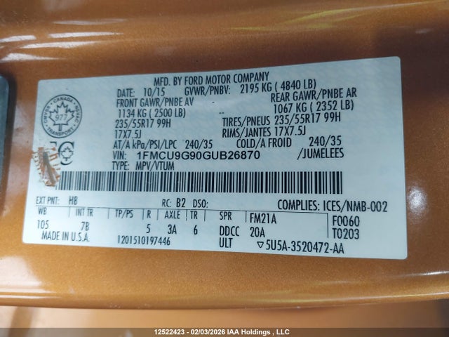 1FMCU9G90GUB26870 Ford ESCAPE SE
