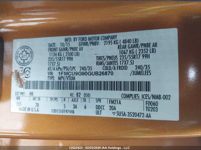 1FMCU9G90GUB26870 Ford ESCAPE SE