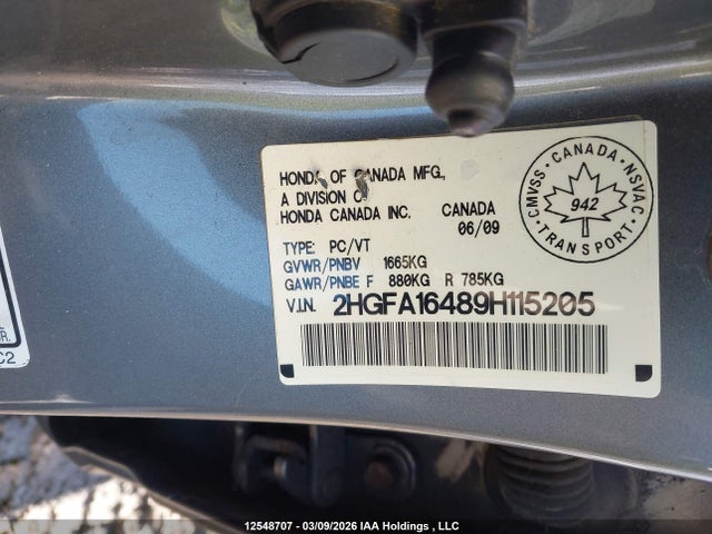 Aukcja sprzedaży 2009 Honda Civic Dx-g, vin: 2HGFA16489H115205, numer aukcji: 12548707