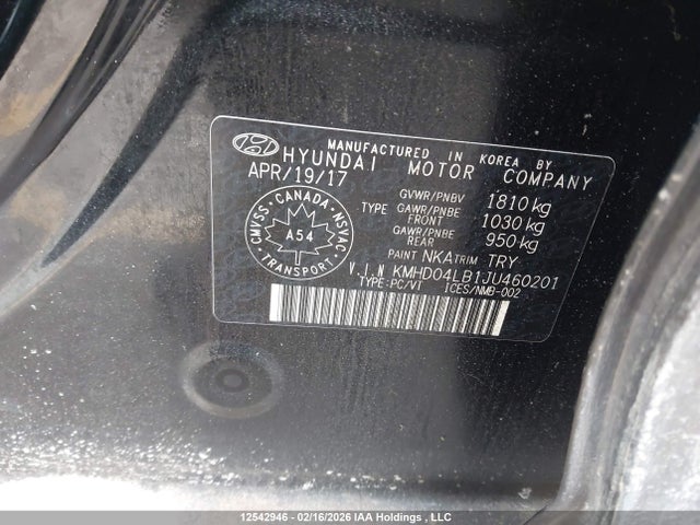 KMHD04LB1JU460201 Hyundai Elantra Sport Tech