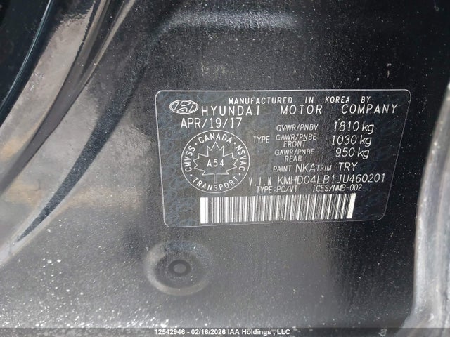 KMHD04LB1JU460201 Hyundai Elantra Sport Tech