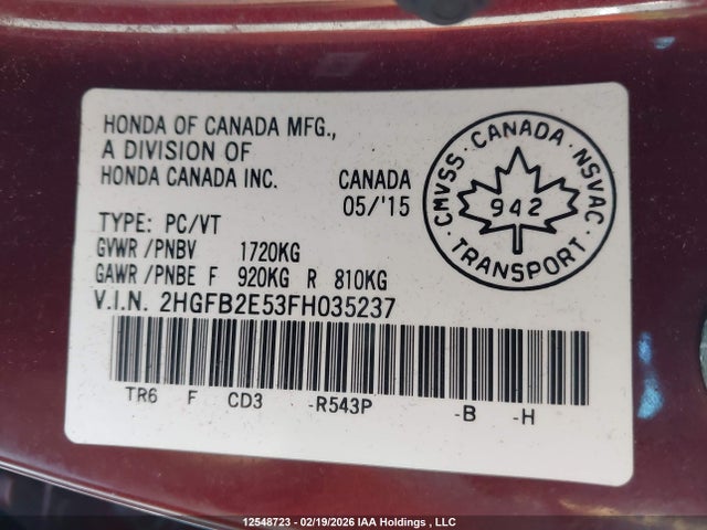 Honda Civic Lx 2015 2HGFB2E53FH035237 Image 19