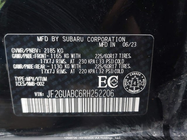 2024 Subaru Crosstrek მანქანა იყიდება აუქციონზე, vin: JF2GUABC6RH252206, აუქციონის ნომერი: 12548726