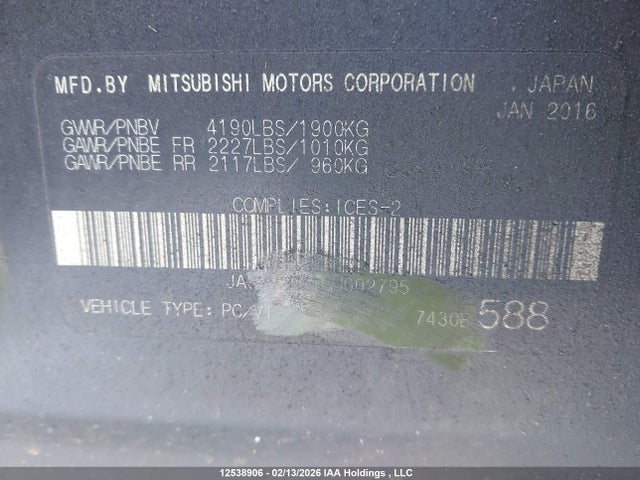 Mitsubishi Lancer Es/gts/se Ltd 2016 JA32V2FW1GU602795 Image 9