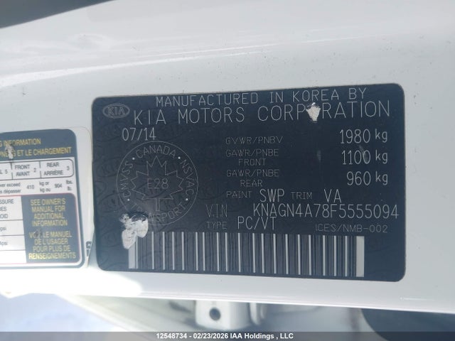 12548734 :رقم المزاد ، KNAGN4A78F5555094 vin ، 2015 Kia Optima Ex مزاد بيع