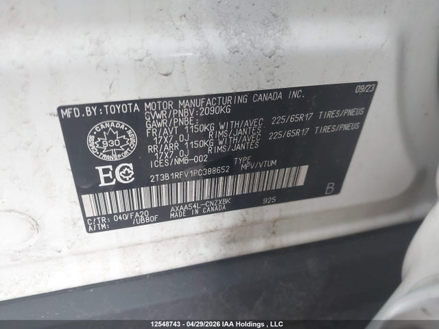 Продажа на аукционе авто 2023 Toyota Rav4, vin: 2T3B1RFV1PC388652, номер лота: 12548743
