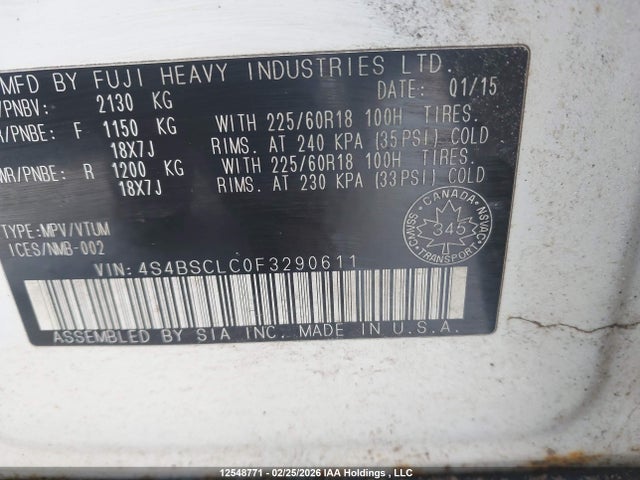 4S4BSCLC0F3290611 Subaru Outback 2.5i Limited