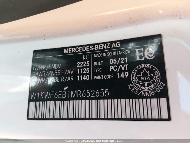 W1KWF6EB1MR652655 Mercedes-Benz Amg C 43 4matic