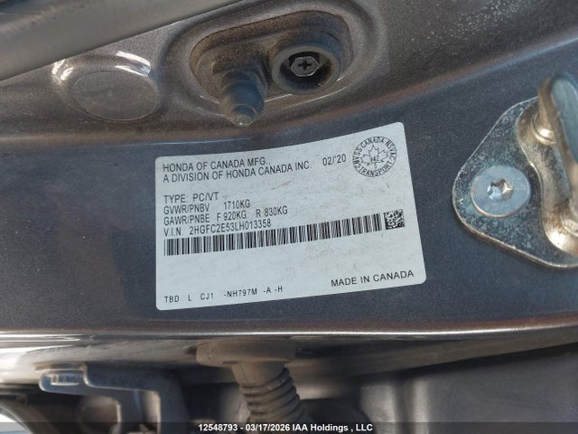 12548793 :رقم المزاد ، 2HGFC2E53LH013358 vin ، 2020 Honda Civic مزاد بيع
