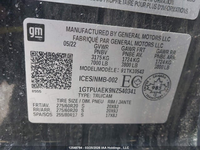 1GTPUAEK9NZ540341 GMC Sierra K1500