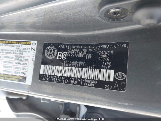 12548802 :رقم المزاد ، 2T1LR32E96C559932 vin ، 2006 Toyota Corolla Matrix Xr مزاد بيع