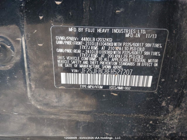 Aukcja sprzedaży 2014 Subaru Forester 2.5i, vin: JF2SJEBC8EH527207, numer aukcji: 12548809