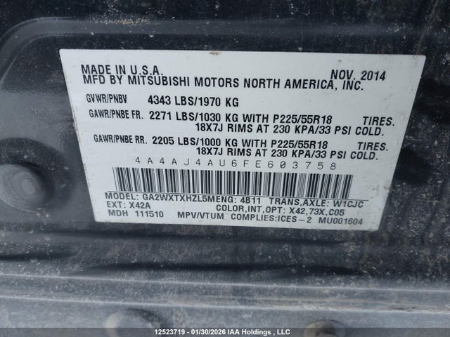 Mitsubishi Rvr Gt/se 2015 4A4AJ4AU6FE603758 Image 9