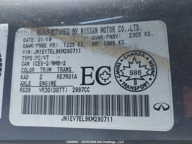 JN1EV7EL9KM290711 Infiniti Q60 3.0t Luxe/3.0t Sport