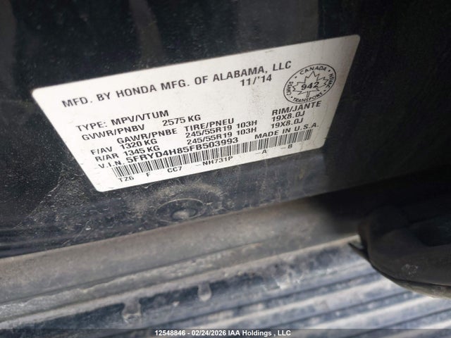 Aukcja sprzedaży 2015 Acura Mdx Advance, vin: 5FRYD4H85FB503993, numer aukcji: 12548846