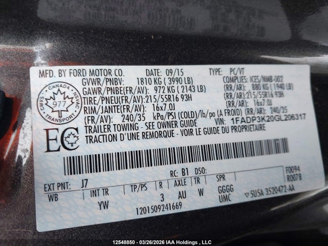 1FADP3K20GL206317 Ford FOCUS SE