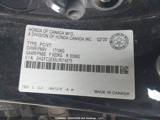 Продажа на аукционе авто 2020 Honda Civic Lx, vin: 2HGFC2E55LH014575, номер лота: 12548854