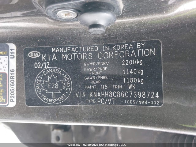 Aukcja sprzedaży 2012 Kia Rondo, vin: KNAHH8C86C7398724, numer aukcji: 12548857