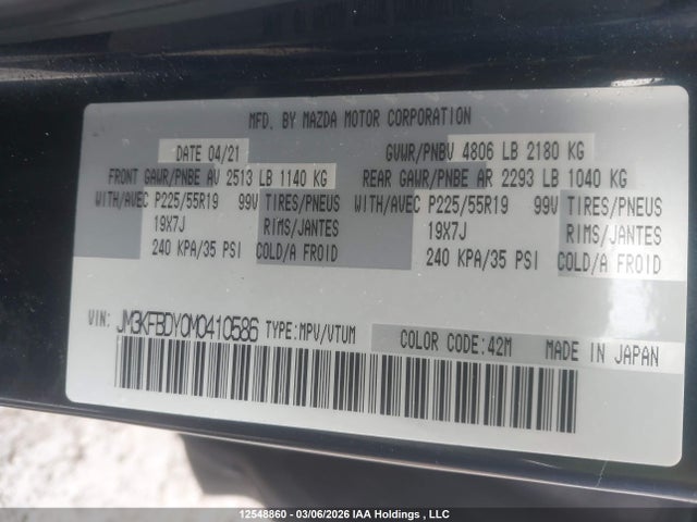 Aukcja sprzedaży 2021 Mazda Cx-5, vin: JM3KFBDY0M0410586, numer aukcji: 12548860
