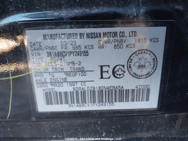 Aukcja sprzedaży 2023 Nissan Sentra, vin: 3N1AB8CV1PY249155, numer aukcji: 12548870