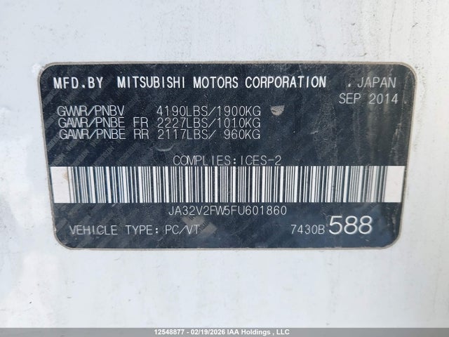 Aukcja sprzedaży 2015 Mitsubishi Lancer Se Awc, vin: JA32V2FW5FU601860, numer aukcji: 12548877