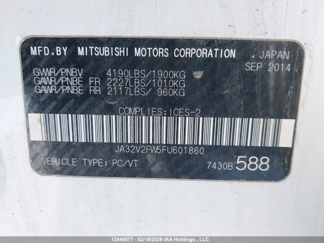 Aukcja sprzedaży 2015 Mitsubishi Lancer Se Awc, vin: JA32V2FW5FU601860, numer aukcji: 12548877