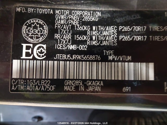 Aukcja sprzedaży 2019 Toyota 4runner Sr5/sr5 Premium/limited/limited Night Shade/trd Off Road/trd Off Road Premium/trd Pro, vin: JTEBU5JR9K5658876, numer aukcji: 12548916