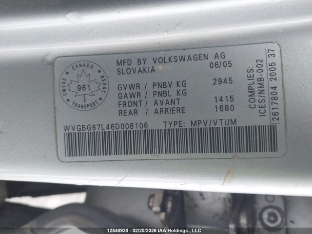 Продажа на аукционе авто 2006 Volkswagen Touareg V6, vin: WVGBG67L46D008106, номер лота: 12548930