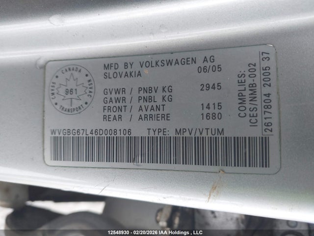 Продажа на аукционе авто 2006 Volkswagen Touareg V6, vin: WVGBG67L46D008106, номер лота: 12548930