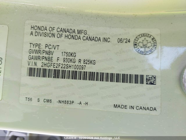 2HGFE2F22SH100097 Honda Civic Lx