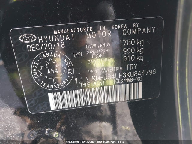 KMHD84LF3KU844798 Hyundai Elantra Sel/value/limited