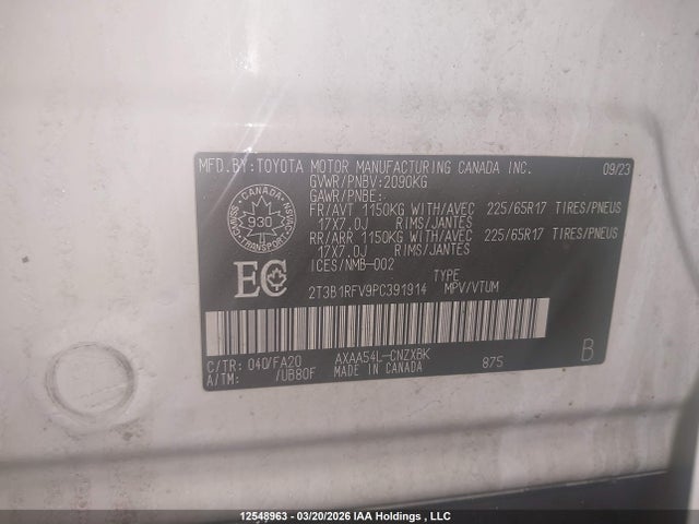 Aukcja sprzedaży 2023 Toyota Rav4, vin: 2T3B1RFV9PC391914, numer aukcji: 12548963