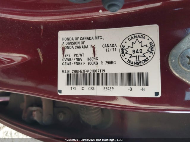 Продажа на аукционе авто 2012 Honda Civic, vin: 2HGFB2F44CH017119, номер лота: 12548979