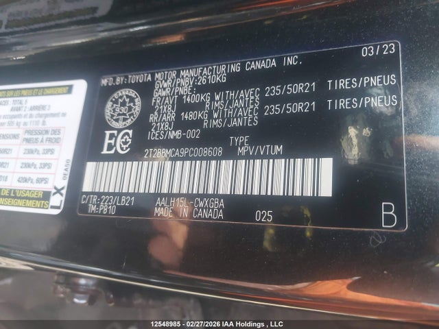 Aukcja sprzedaży 2023 Lexus Rx 350h, vin: 2T2BBMCA9PC008608, numer aukcji: 12548985
