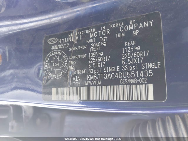 Aukcja sprzedaży 2013 Hyundai Tucson Gl, vin: KM8JT3AC4DU551435, numer aukcji: 12548992