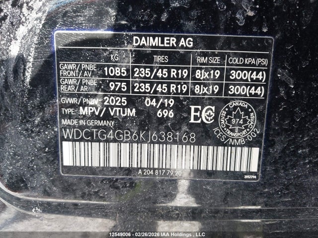 WDCTG4GB6KJ638168 Mercedes-Benz Gla 250 4matic