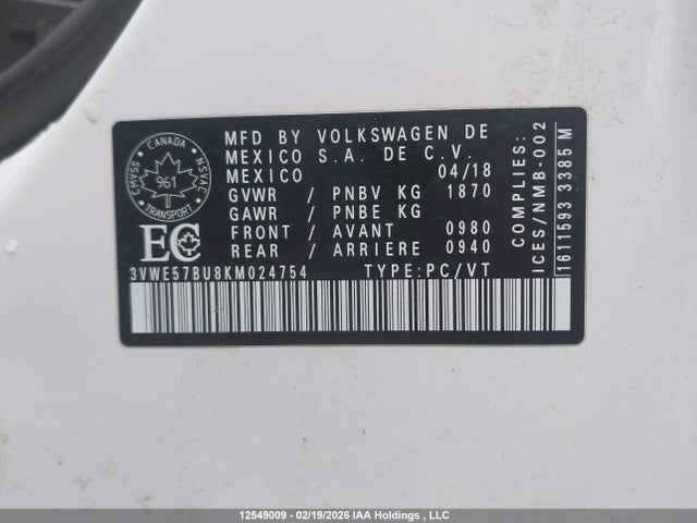 3VWE57BU8KM024754 Volkswagen Jetta 1.4 Tsi Highline