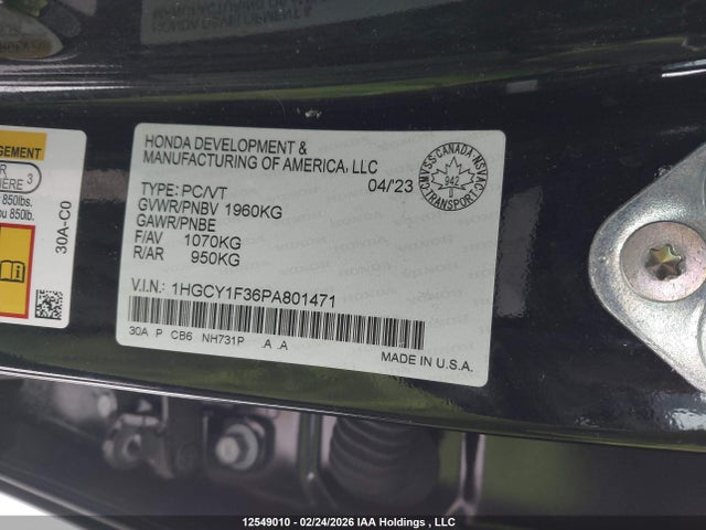 1HGCY1F36PA801471 Honda ACCORD EX