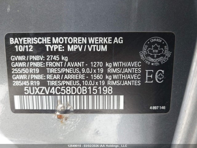 Aukcja sprzedaży 2013 Bmw X5 Xdrive35i, vin: 5UXZV4C58D0B15198, numer aukcji: 12549015