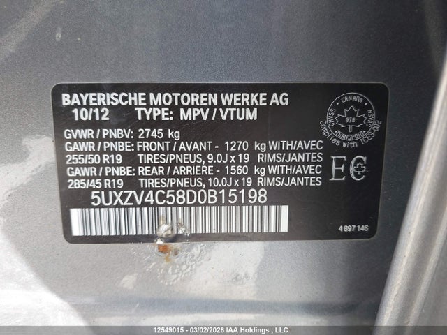 Aukcja sprzedaży 2013 Bmw X5 Xdrive35i, vin: 5UXZV4C58D0B15198, numer aukcji: 12549015