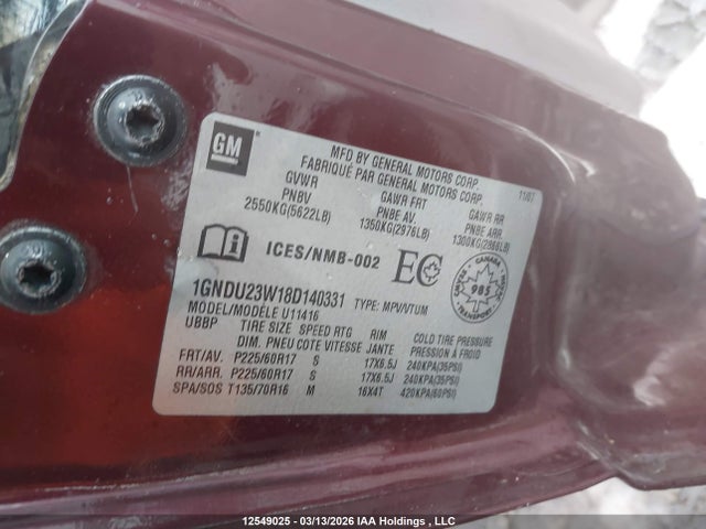 2008 Chevrolet Uplander Ls მანქანა იყიდება აუქციონზე, vin: 1GNDU23W18D140331, აუქციონის ნომერი: 12549025